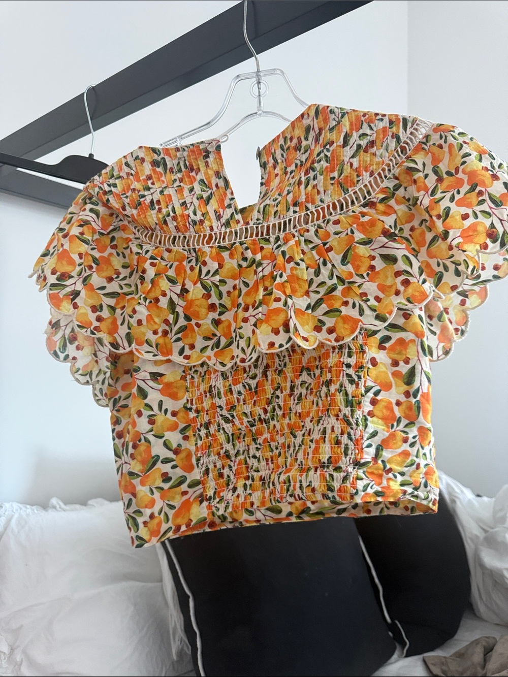 FARM Rio Yellow Orange Floral Crop Top with Ladder Trim
